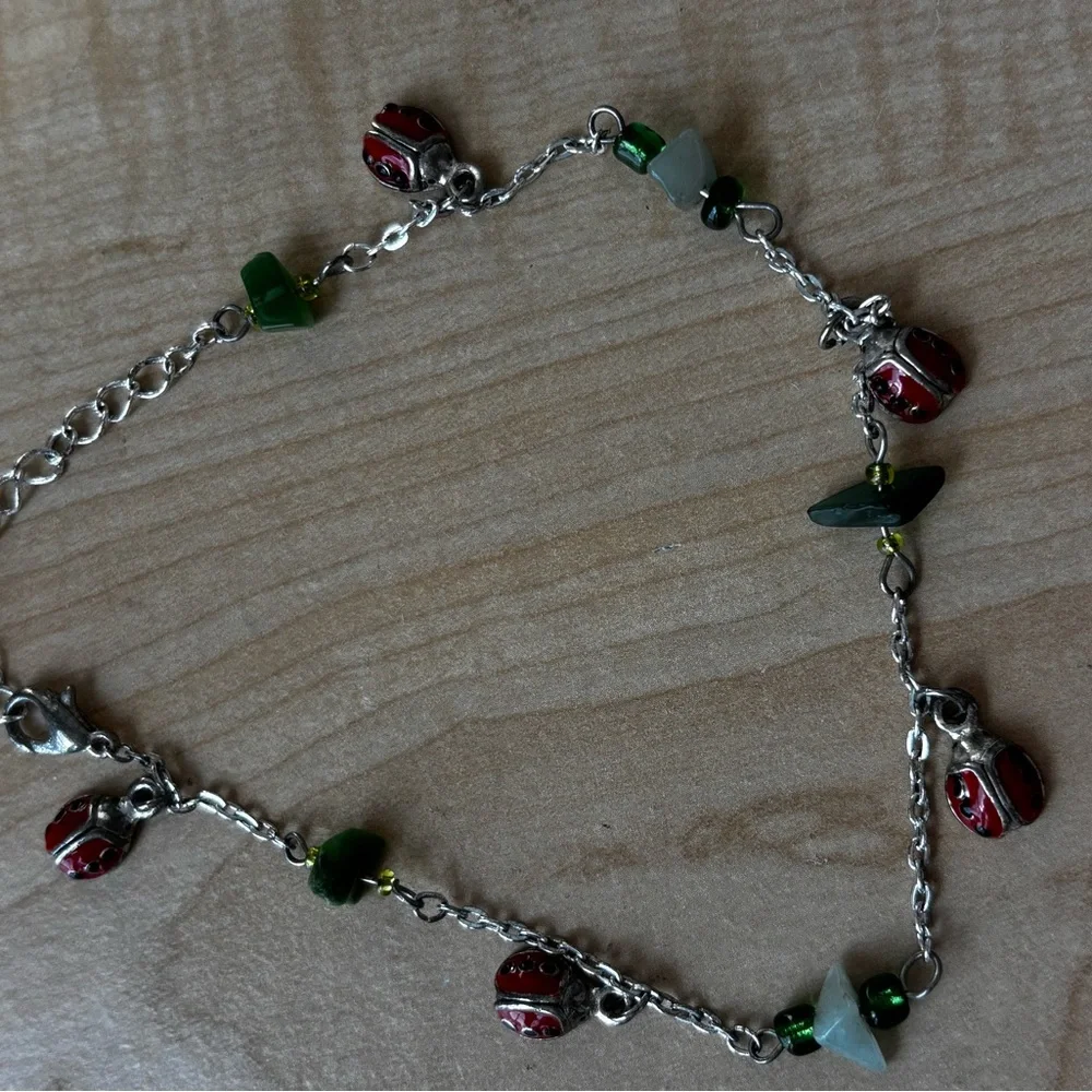 Ladybug necklace/ silver tone/ measures 12 in length/ choker or child’s …